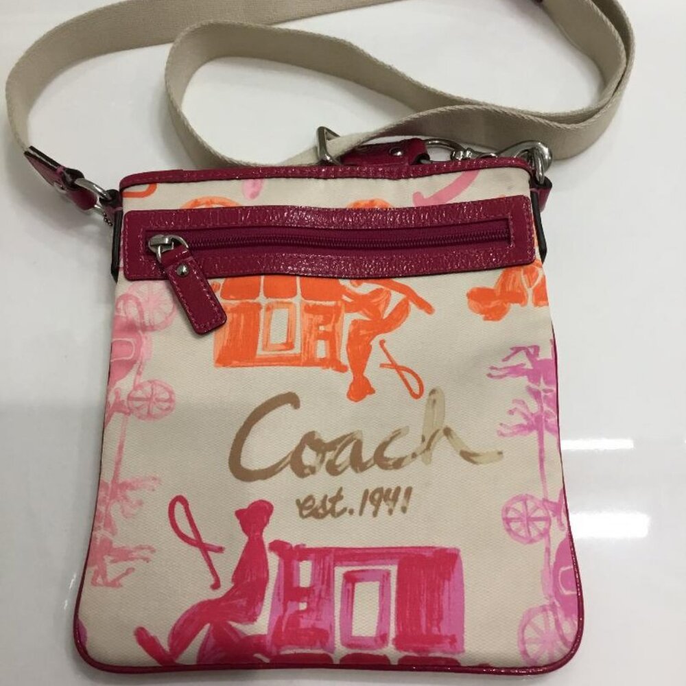 COACH Pink & Orange Signature Horse & Carriage Crossbody Bag, Like New